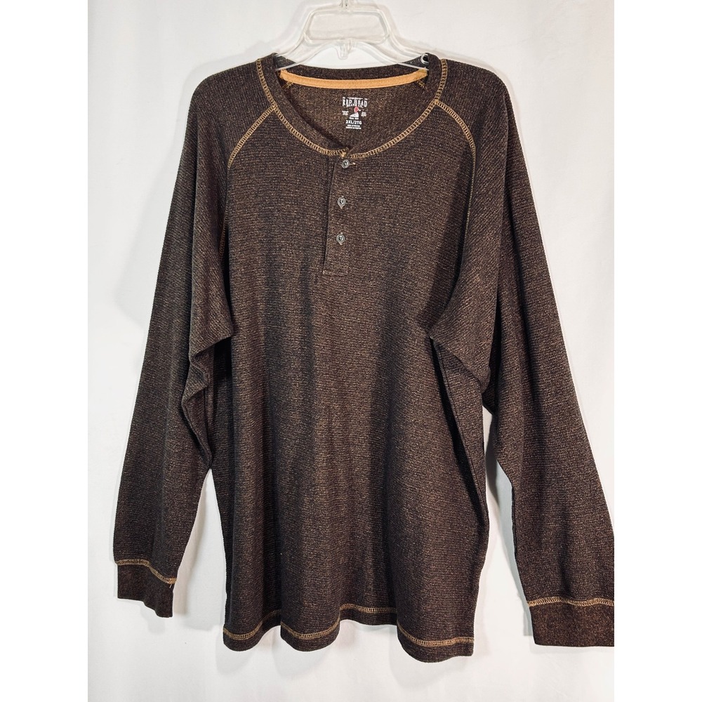 RedHead Mens Brown Heathered Long Sleeve Henley Shirt 2XL Raglan Outdoor Casual